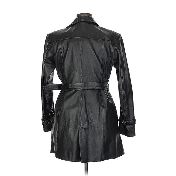 Genuine Leather Trench Belted Jacket Blazer Coat Black Longline Moto Buckle - Picture 2 of 12